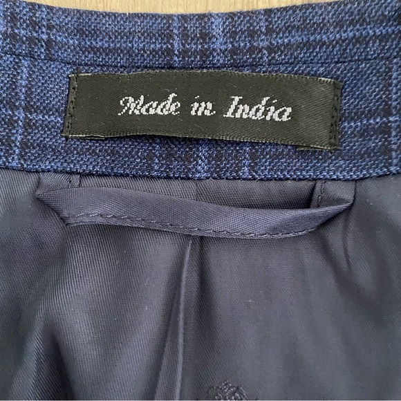 Ralph Lauren Men's Navy Windowpane Wool Blend Blazer Jacket 46R Business Casual - Picture 6 of 16